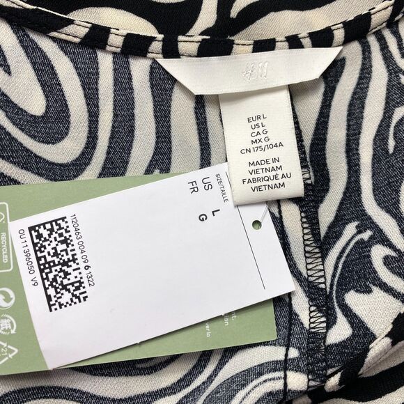 New H&M V-Neck Retro Y2K Zebra Swirl Wide Sleeve Mini Dress Women's Size Large - Picture 3 of 8